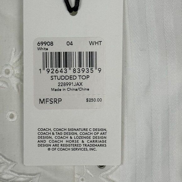 NWT Coach Sleeveless Cotton‎ Silk Ruffle Top Size 4 Lace Eyelet Studded Feminine - Picture 5 of 15